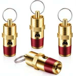 Bonuci 4 Pcs 1/4" Male NPT Safety Valve Air Compressor Pressure Relief Brass Safety Check Valve (150 psi Set Pressure)-0