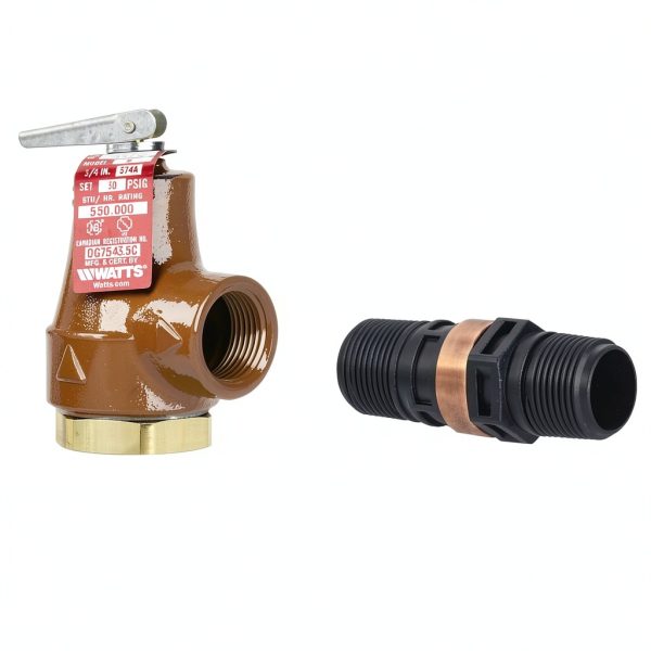 Watts 374A-030-FS Iron Boiler Pressure Relief Valve, 3/4 Inch, 30 psi Pressure Relief Point, Forged Brass Inlet, Female NPTF Threaded End Connections, Discharge Line Flood Sensor Included-1